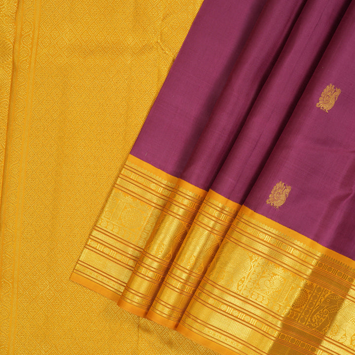Hayagrivas Handloom Magenta Kanjivaram Silk Saree with Mustard Yellow Border KBF130D4-1