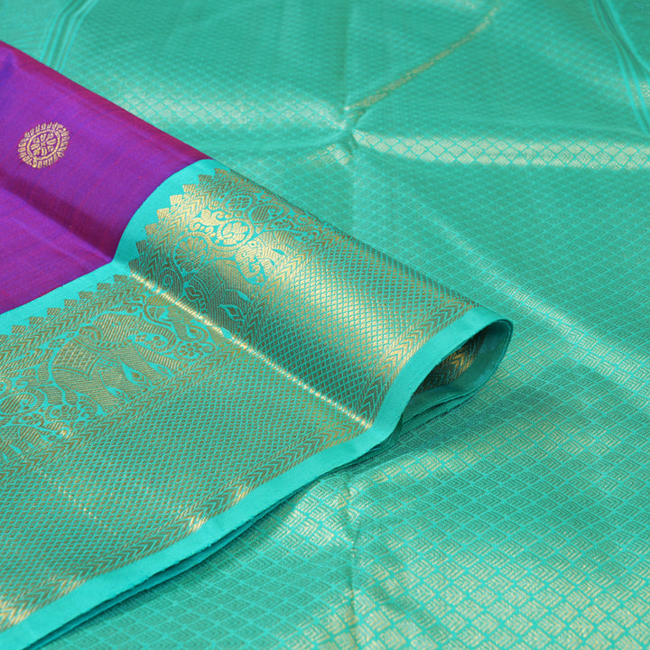 Hayagrivas Handloom Purple Kanjivaram Silk Saree with Teal Border KBF130D4-2