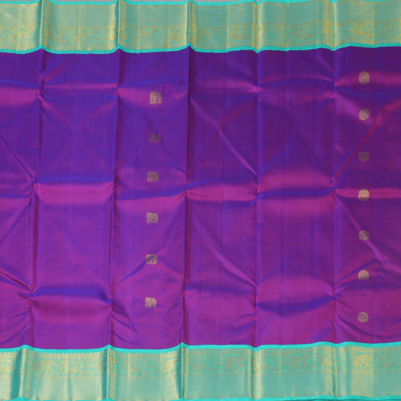 Hayagrivas Handloom Purple Kanjivaram Silk Saree with Teal Border KBF130D4-2