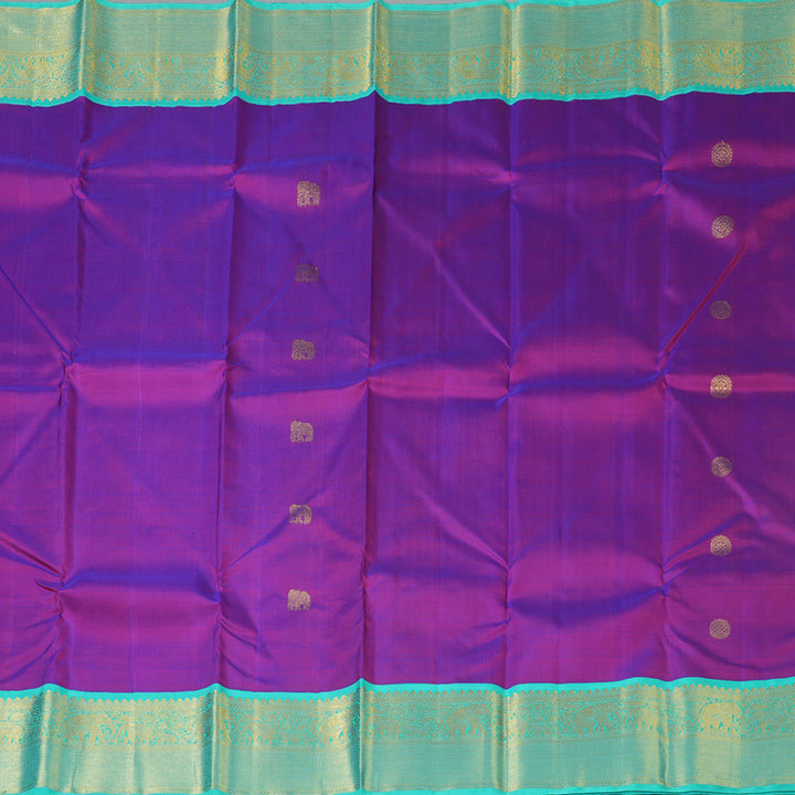 Hayagrivas Handloom Purple Kanjivaram Silk Saree with Teal Border KBF130D4-2