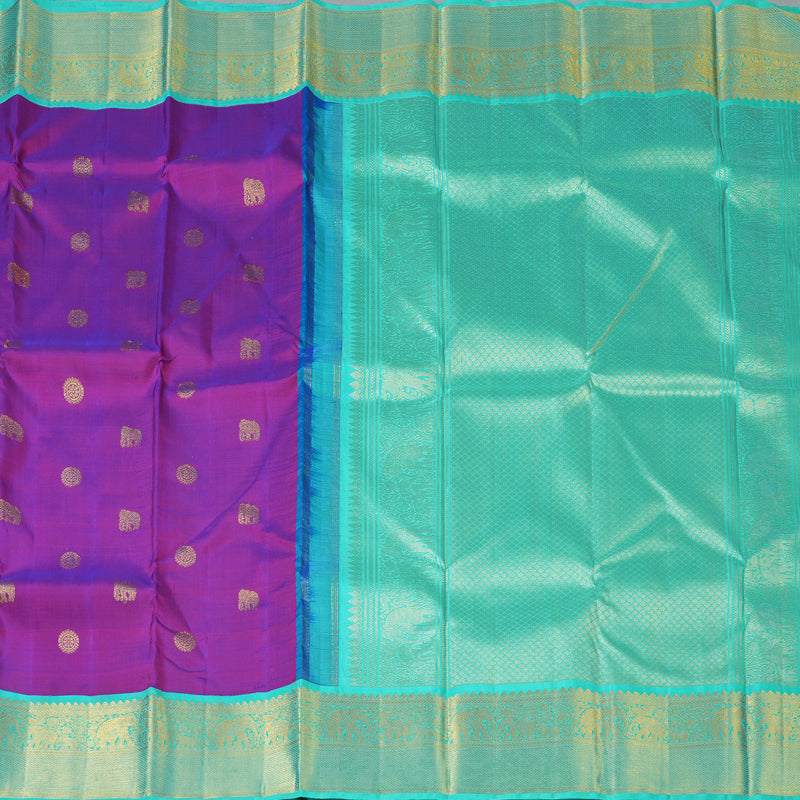 Hayagrivas Handloom Purple Kanjivaram Silk Saree with Teal Border KBF130D4-2