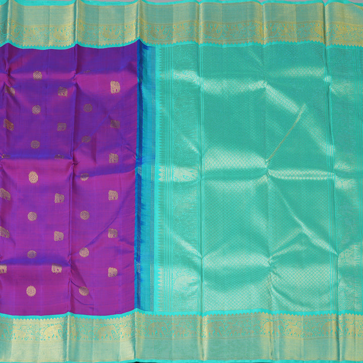 Hayagrivas Handloom Purple Kanjivaram Silk Saree with Teal Border KBF130D4-2