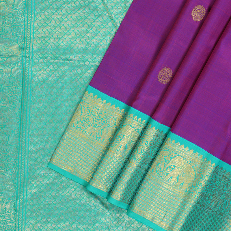 Hayagrivas Handloom Purple Kanjivaram Silk Saree with Teal Border KBF130D4-2