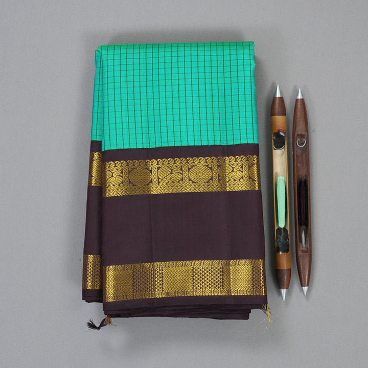 Hayagrivas Handloom Aqua Green Kanjivaram Silk Saree with Plum Purple Border KBF131D1-1