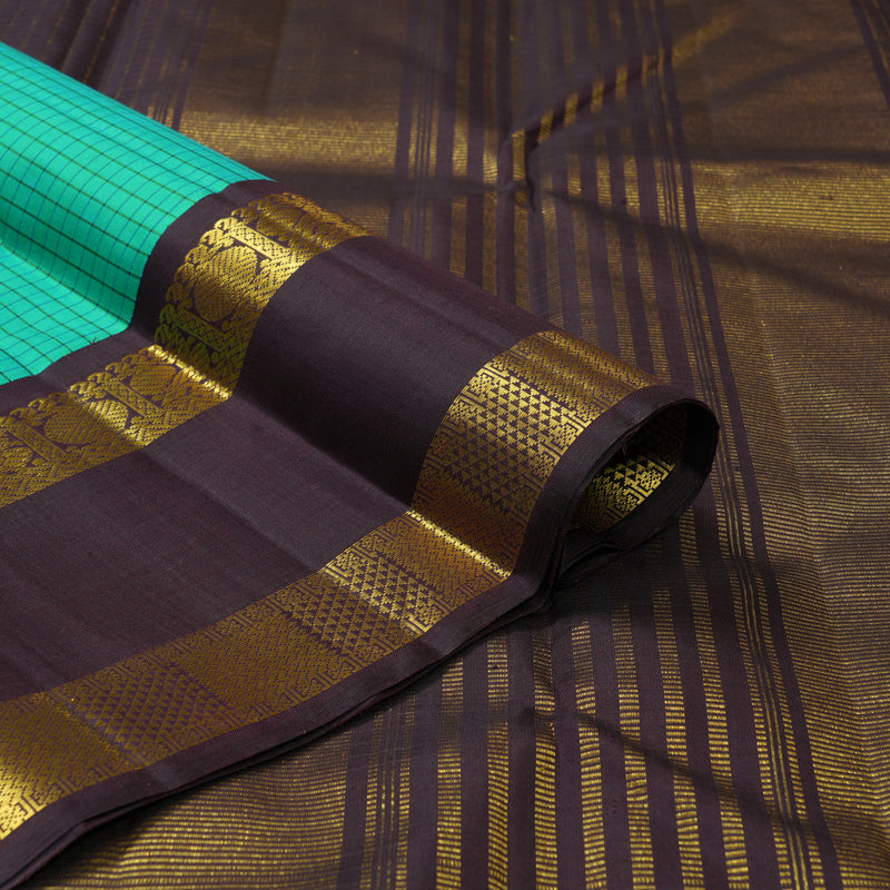 Hayagrivas Handloom Aqua Green Kanjivaram Silk Saree with Plum Purple Border KBF131D1-1