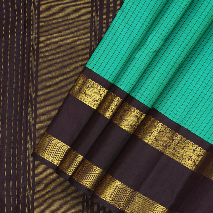 Hayagrivas Handloom Aqua Green Kanjivaram Silk Saree with Plum Purple Border KBF131D1-1