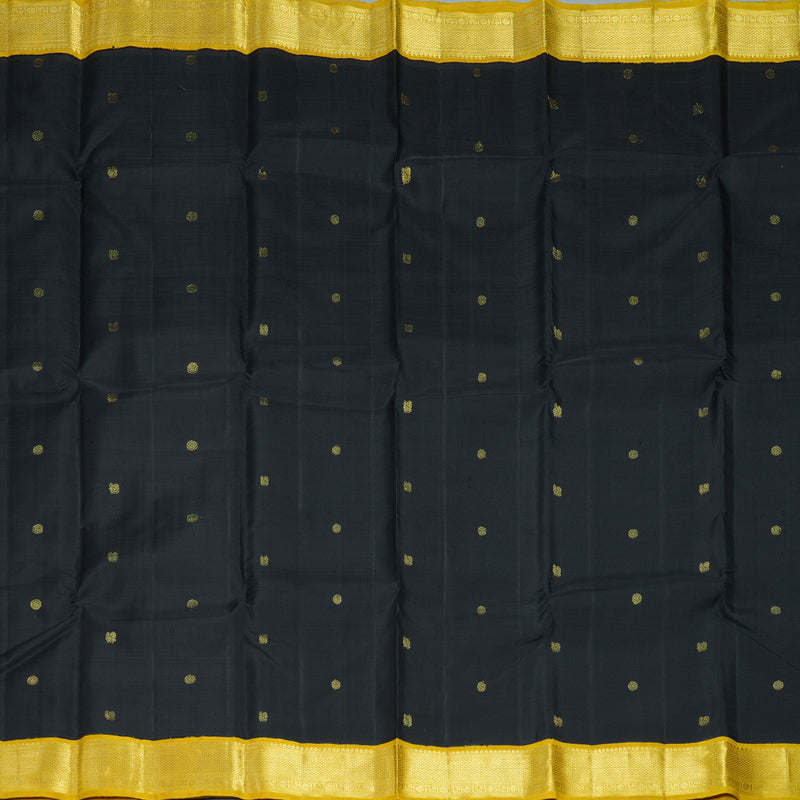 Hayagrivas Handloom Black Kanjivaram Silk Saree with Sampanga Yellow Border KBF132D1-1