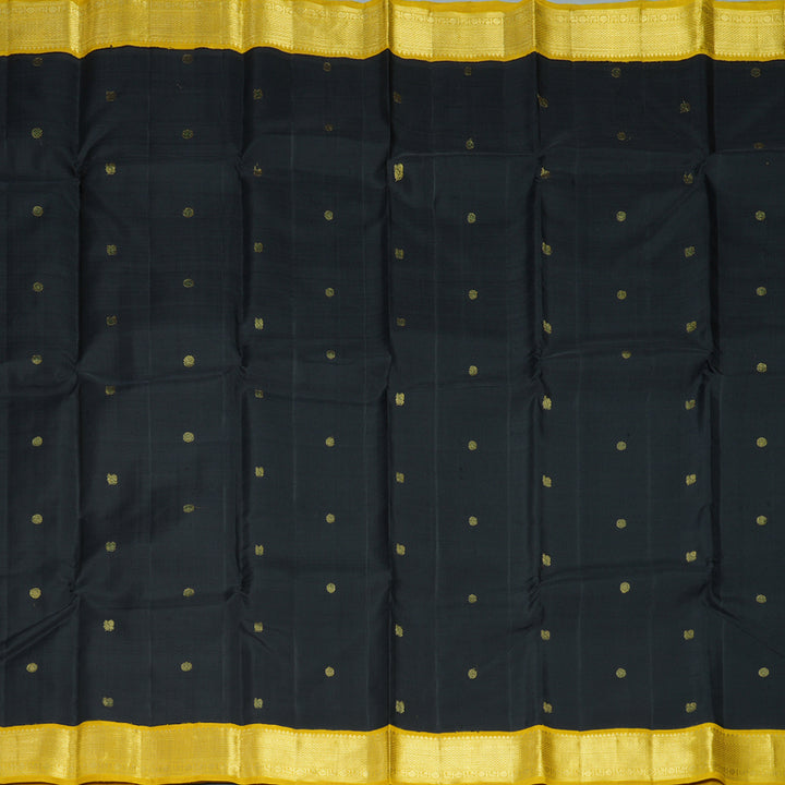 Hayagrivas Handloom Black Kanjivaram Silk Saree with Sampanga Yellow Border KBF132D1-1
