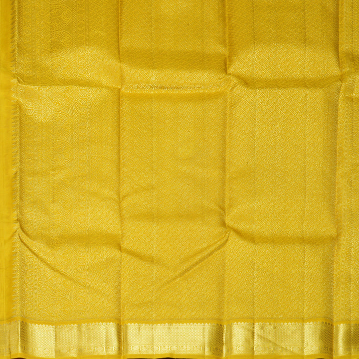 Hayagrivas Handloom Black Kanjivaram Silk Saree with Sampanga Yellow Border KBF132D1-1