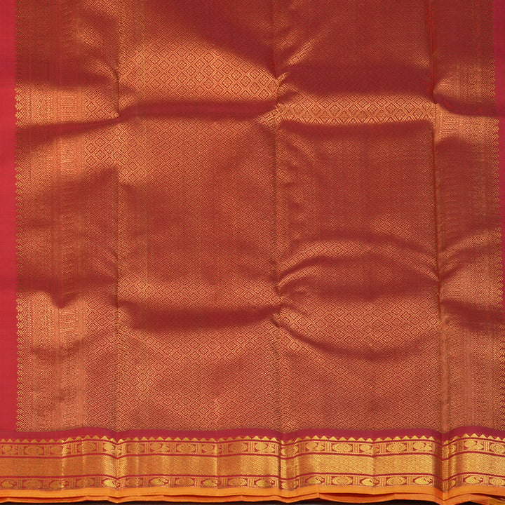 Hayagrivas Handloom Greenish-Grey Kanjivaram Silk Saree with Red Border KBF132D4-1