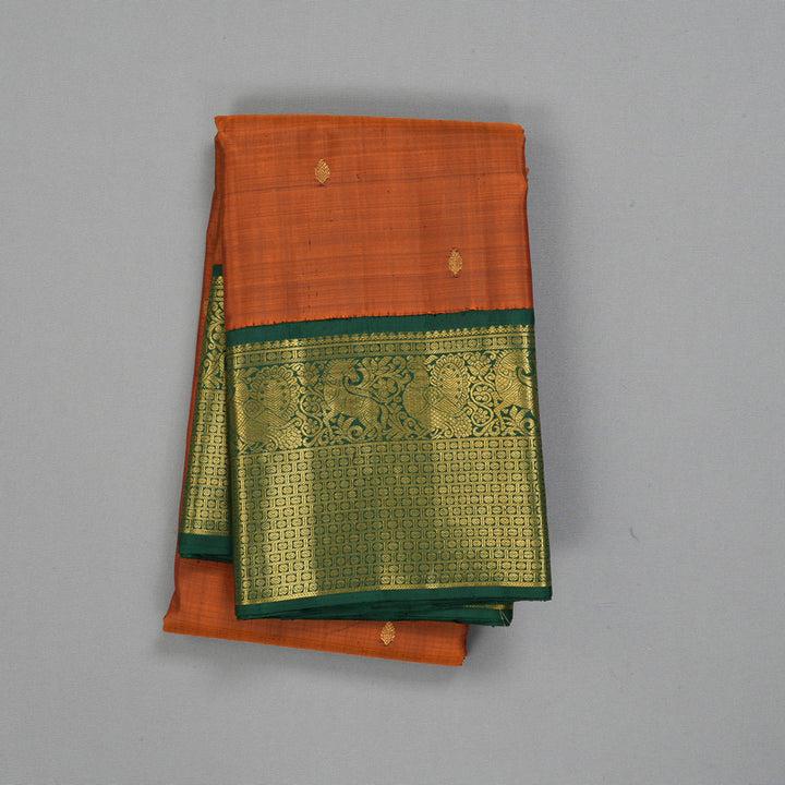 Hayagrivas Handloom Rust Orange Kanjivaram Silk Saree with Bottle Green Border KBF133D1-1