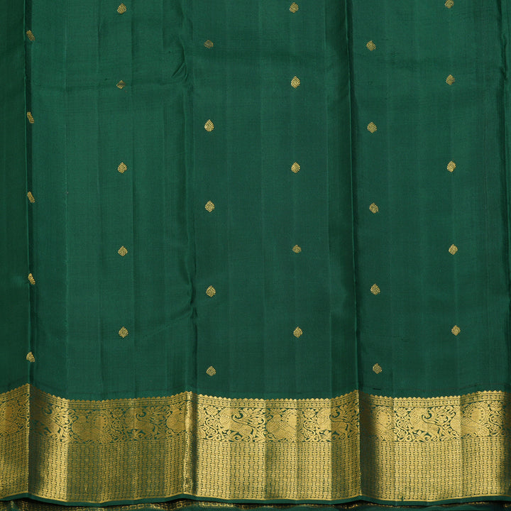 Hayagrivas Handloom Rust Orange Kanjivaram Silk Saree with Bottle Green Border KBF133D1-1