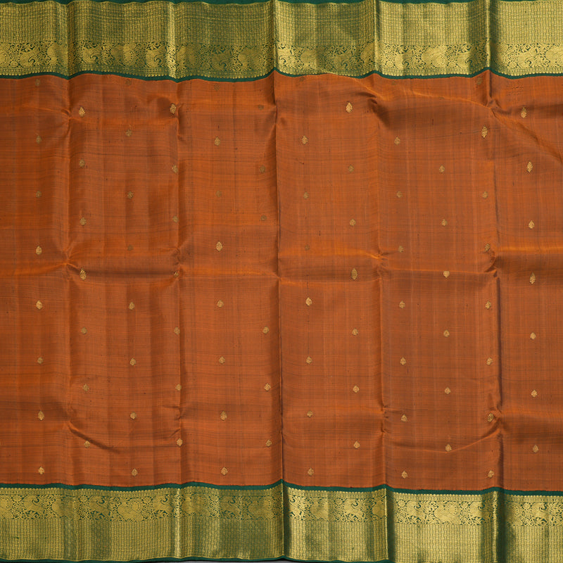 Hayagrivas Handloom Rust Orange Kanjivaram Silk Saree with Bottle Green Border KBF133D1-1