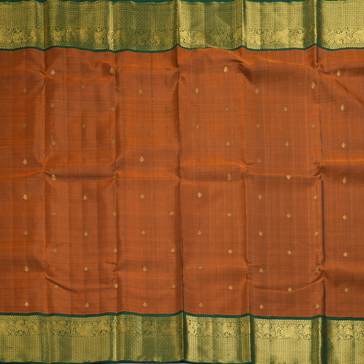 Hayagrivas Handloom Rust Orange Kanjivaram Silk Saree with Bottle Green Border KBF133D1-1