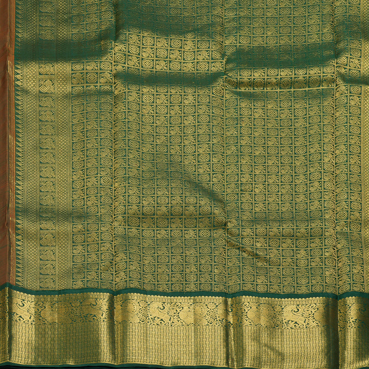 Hayagrivas Handloom Rust Orange Kanjivaram Silk Saree with Bottle Green Border KBF133D1-1