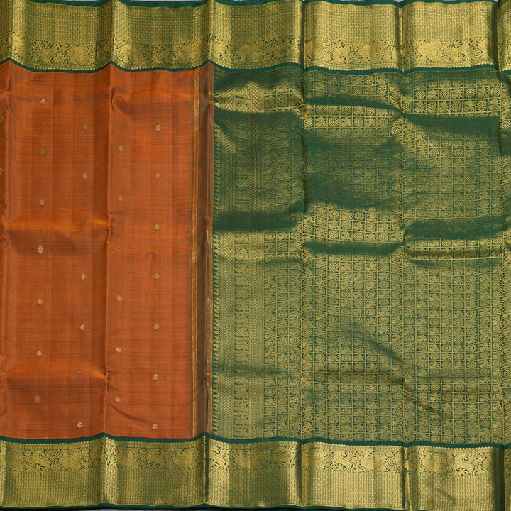 Hayagrivas Handloom Rust Orange Kanjivaram Silk Saree with Bottle Green Border KBF133D1-1