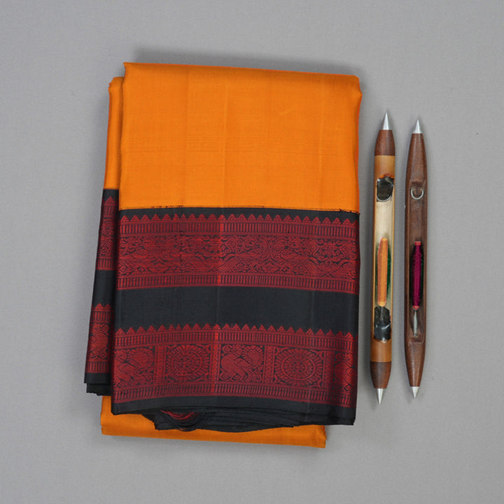 Hayagrivas Handloom Carrot Orange Kanjivaram Silk Saree with Black Border KBF133D2-1
