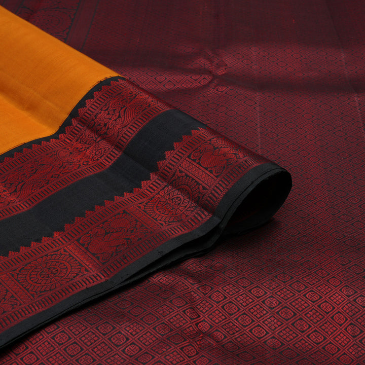 Hayagrivas Handloom Carrot Orange Kanjivaram Silk Saree with Black Border KBF133D2-1