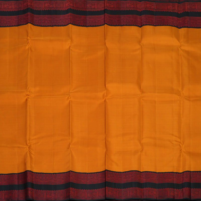 Hayagrivas Handloom Carrot Orange Kanjivaram Silk Saree with Black Border KBF133D2-1