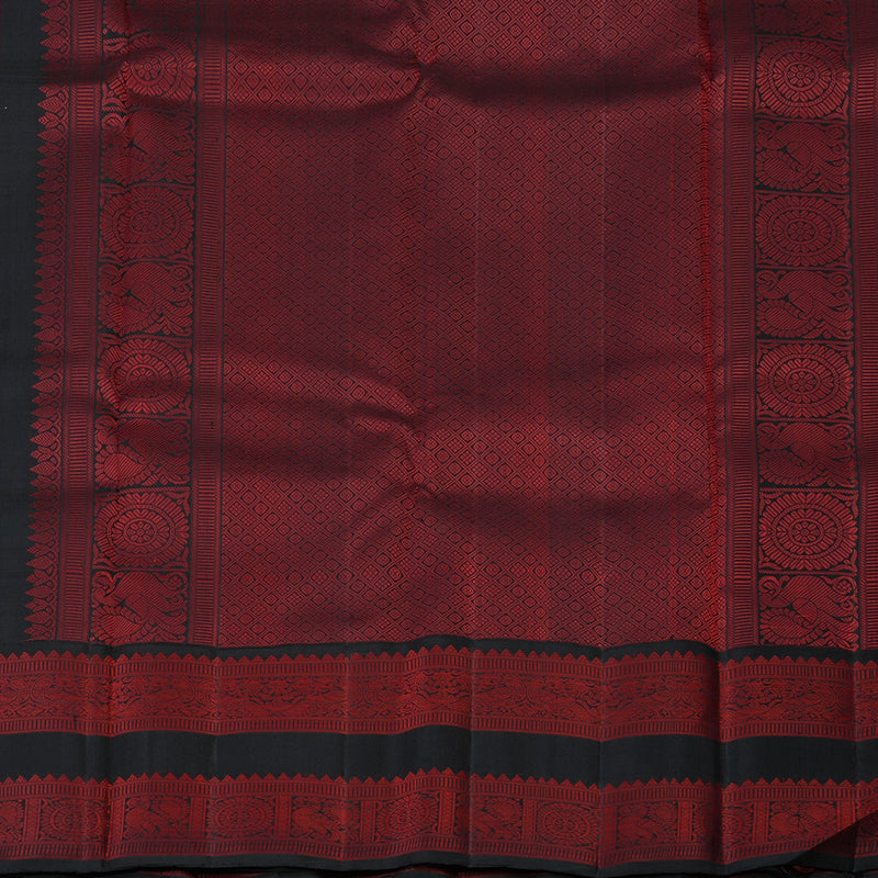 Hayagrivas Handloom Carrot Orange Kanjivaram Silk Saree with Black Border KBF133D2-1