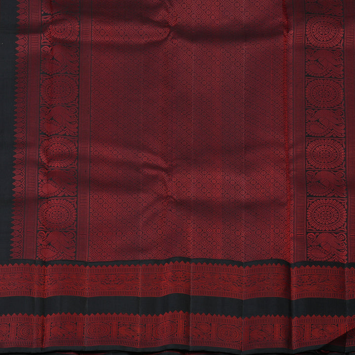 Hayagrivas Handloom Carrot Orange Kanjivaram Silk Saree with Black Border KBF133D2-1