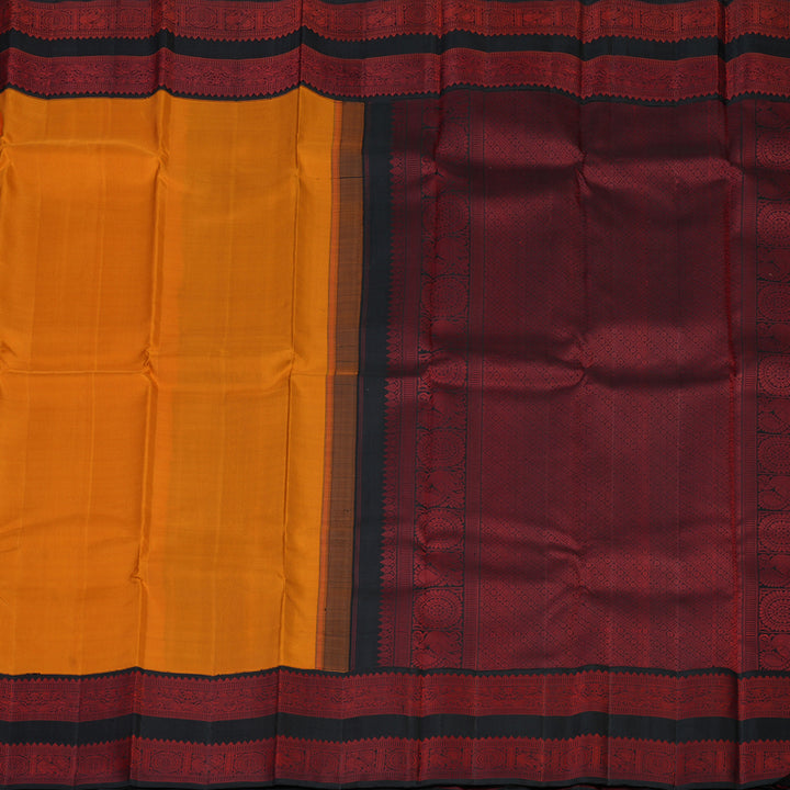 Hayagrivas Handloom Carrot Orange Kanjivaram Silk Saree with Black Border KBF133D2-1