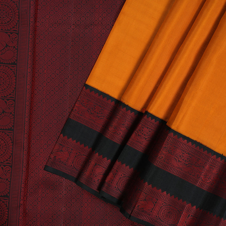 Hayagrivas Handloom Carrot Orange Kanjivaram Silk Saree with Black Border KBF133D2-1