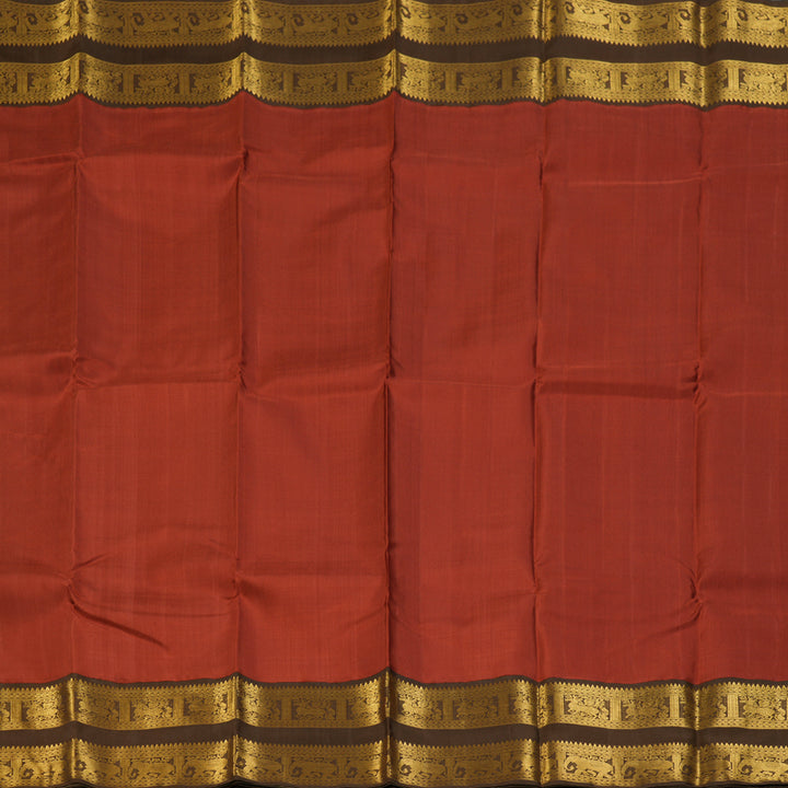 Hayagrivas Handloom Rust Orange Kanjivaram Silk Saree with Chocolate Brown Border KBF133D2-2
