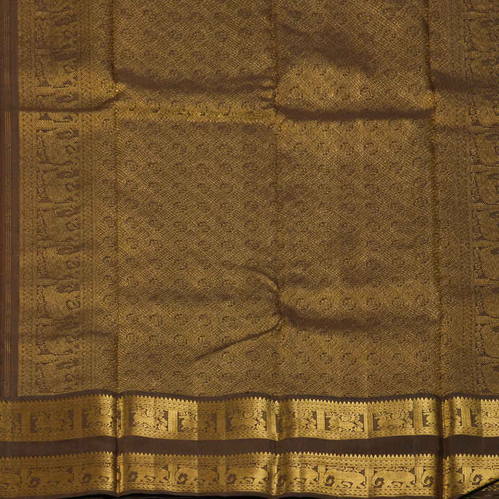 Hayagrivas Handloom Rust Orange Kanjivaram Silk Saree with Chocolate Brown Border KBF133D2-2