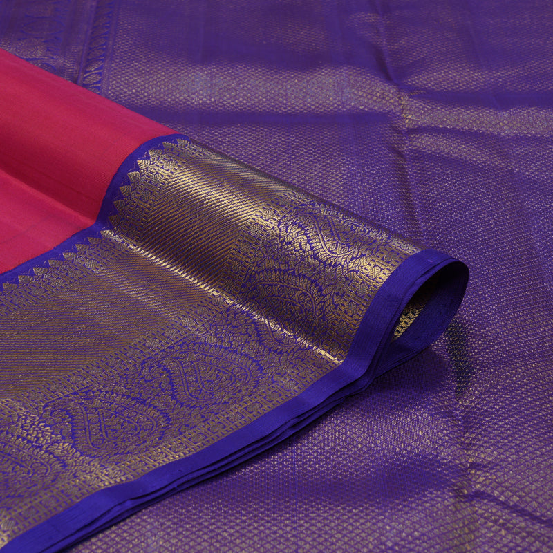 Hayagrivas Handloom Rani Pink Kanjivaram Silk Saree with Purplish-Blue Border KBF133D2-3