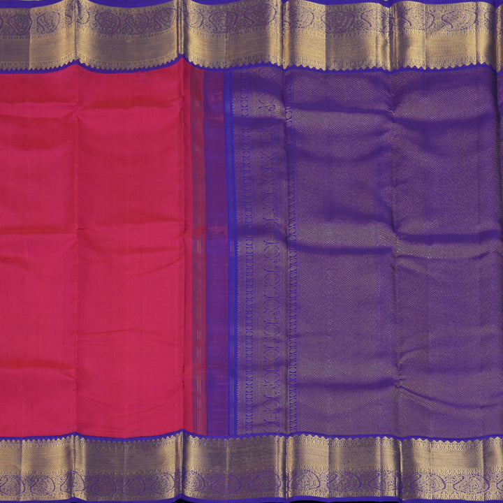 Hayagrivas Handloom Rani Pink Kanjivaram Silk Saree with Purplish-Blue Border KBF133D2-3