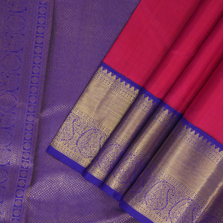 Hayagrivas Handloom Rani Pink Kanjivaram Silk Saree with Purplish-Blue Border KBF133D2-3