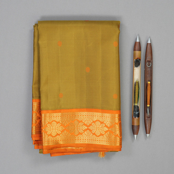 Hayagrivas Handloom Sampanga Green Kanjivaram Silk Saree with Orange Border KBF133D3-1