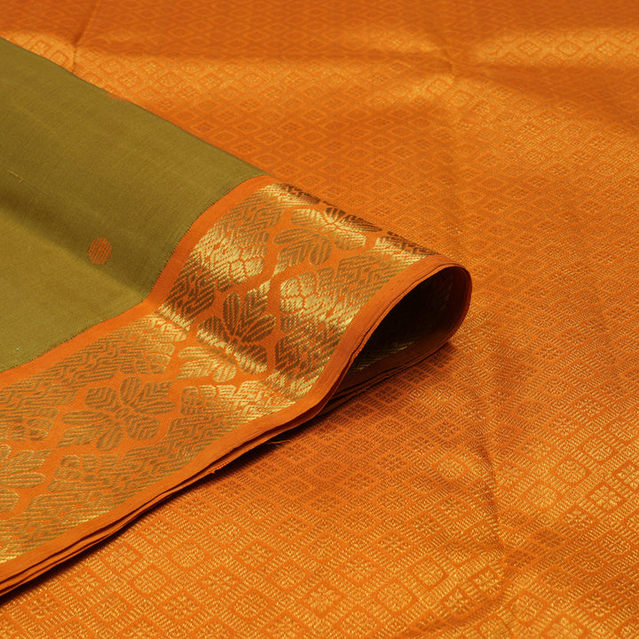 Hayagrivas Handloom Sampanga Green Kanjivaram Silk Saree with Orange Border KBF133D3-1