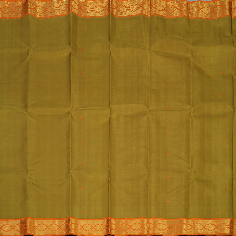 Hayagrivas Handloom Sampanga Green Kanjivaram Silk Saree with Orange Border KBF133D3-1