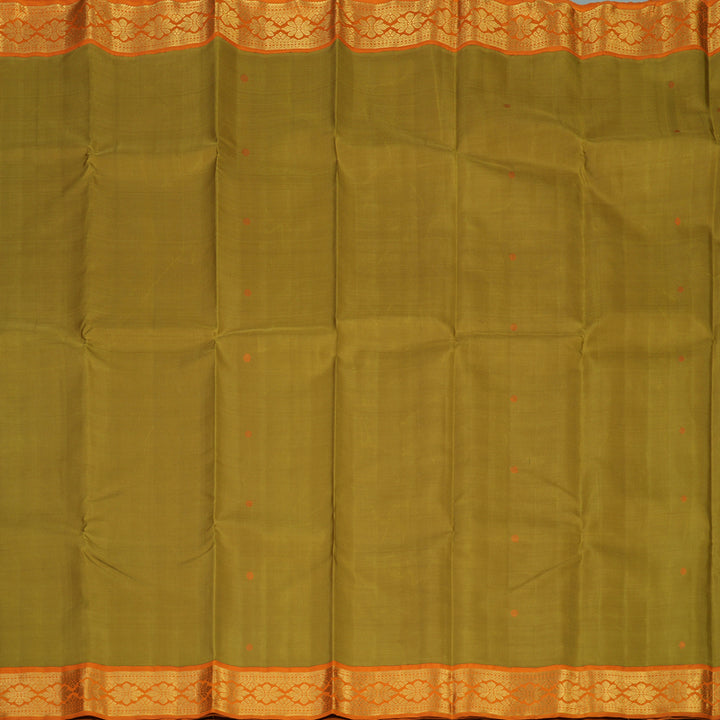 Hayagrivas Handloom Sampanga Green Kanjivaram Silk Saree with Orange Border KBF133D3-1
