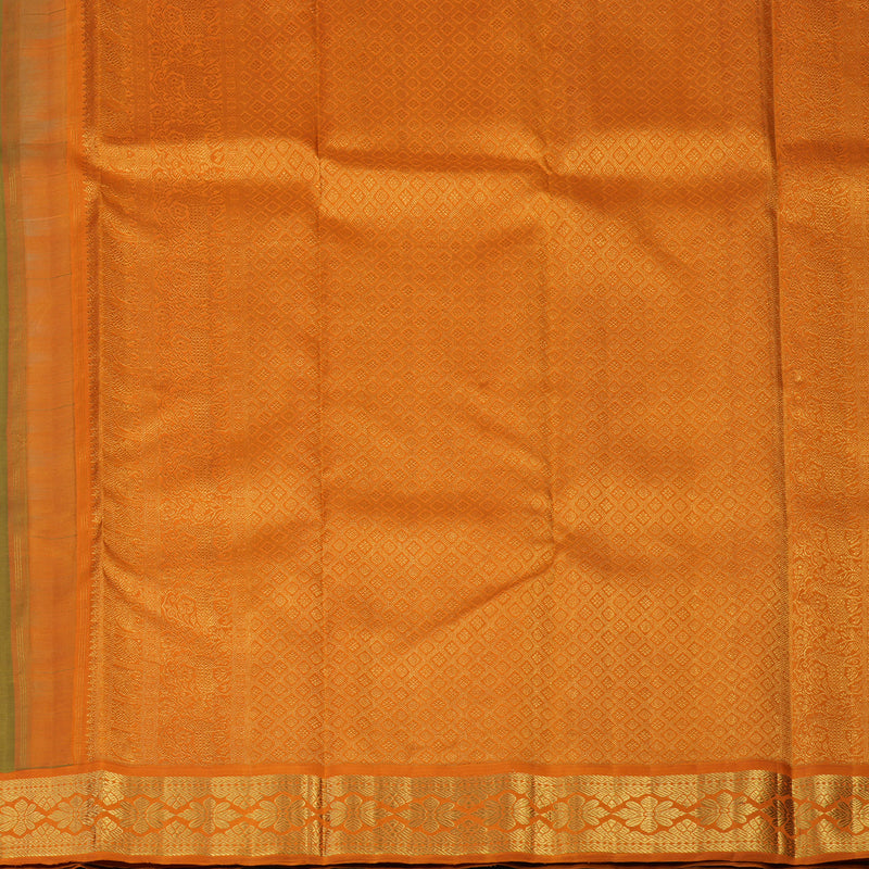 Hayagrivas Handloom Sampanga Green Kanjivaram Silk Saree with Orange Border KBF133D3-1