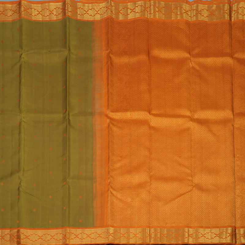 Hayagrivas Handloom Sampanga Green Kanjivaram Silk Saree with Orange Border KBF133D3-1