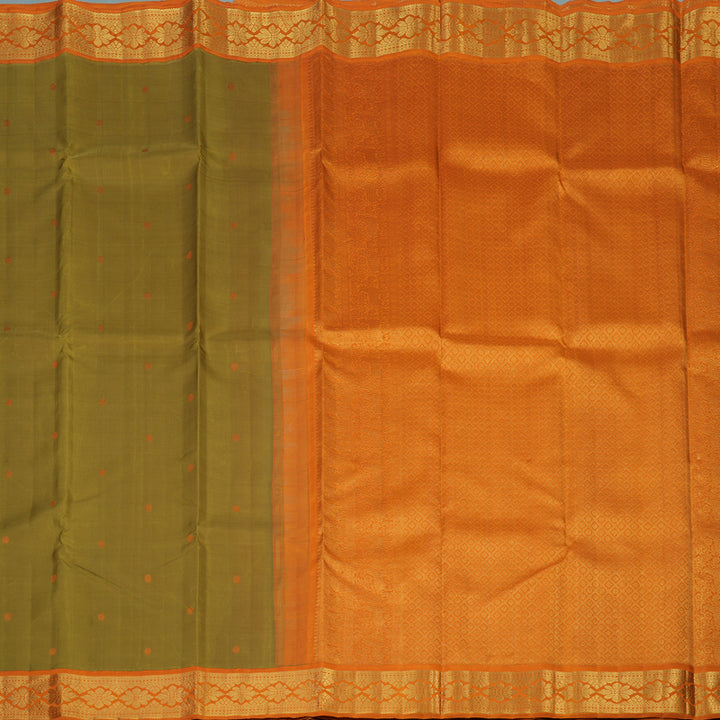 Hayagrivas Handloom Sampanga Green Kanjivaram Silk Saree with Orange Border KBF133D3-1