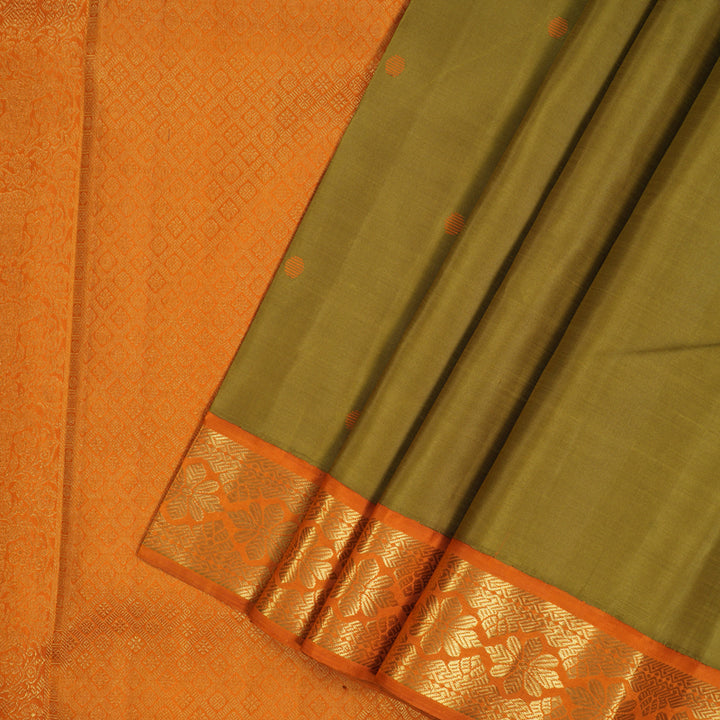 Hayagrivas Handloom Sampanga Green Kanjivaram Silk Saree with Orange Border KBF133D3-1