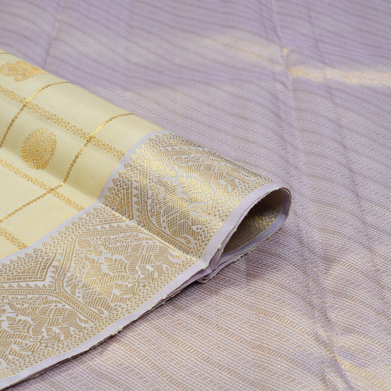 Hayagrivas Handloom Half-White Kanjivaram Silk Saree with Lilac Border KBF133D6-1