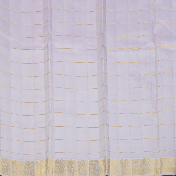 Hayagrivas Handloom Half-White Kanjivaram Silk Saree with Lilac Border KBF133D6-1
