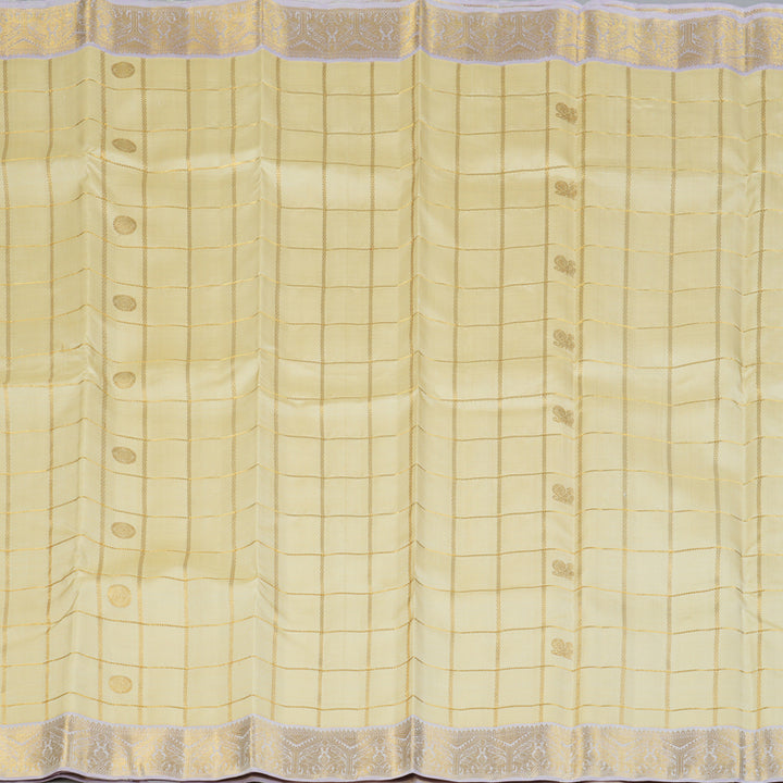 Hayagrivas Handloom Half-White Kanjivaram Silk Saree with Lilac Border KBF133D6-1