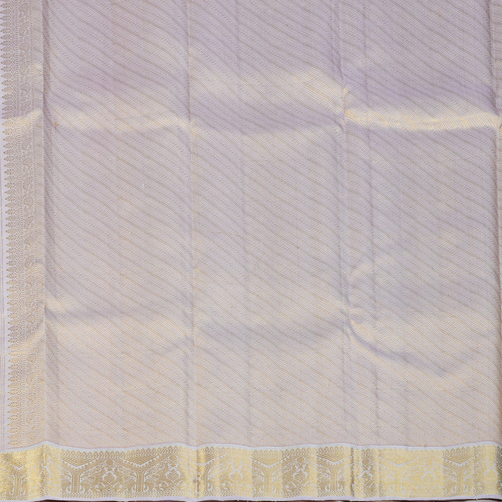 Hayagrivas Handloom Half-White Kanjivaram Silk Saree with Lilac Border KBF133D6-1
