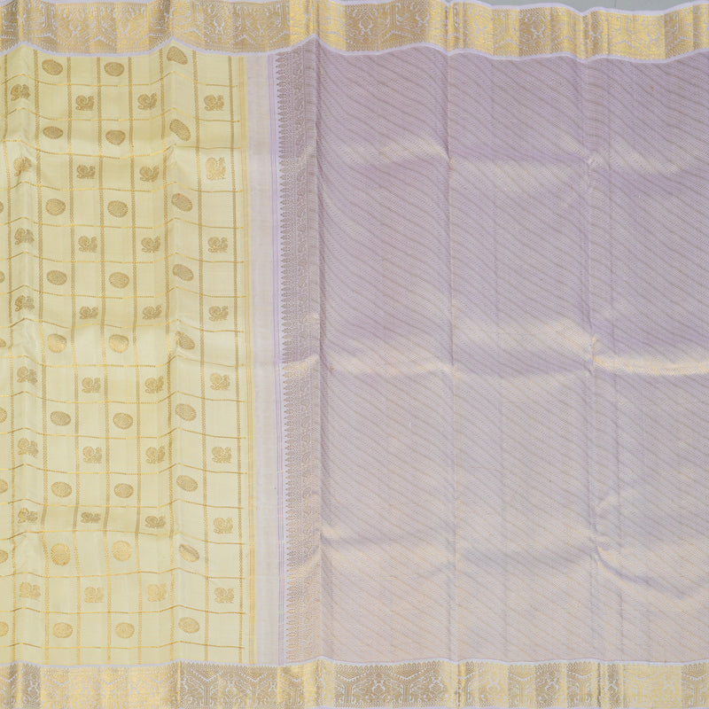 Hayagrivas Handloom Half-White Kanjivaram Silk Saree with Lilac Border KBF133D6-1