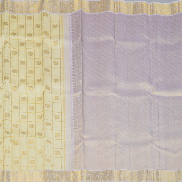 Hayagrivas Handloom Half-White Kanjivaram Silk Saree with Lilac Border KBF133D6-1