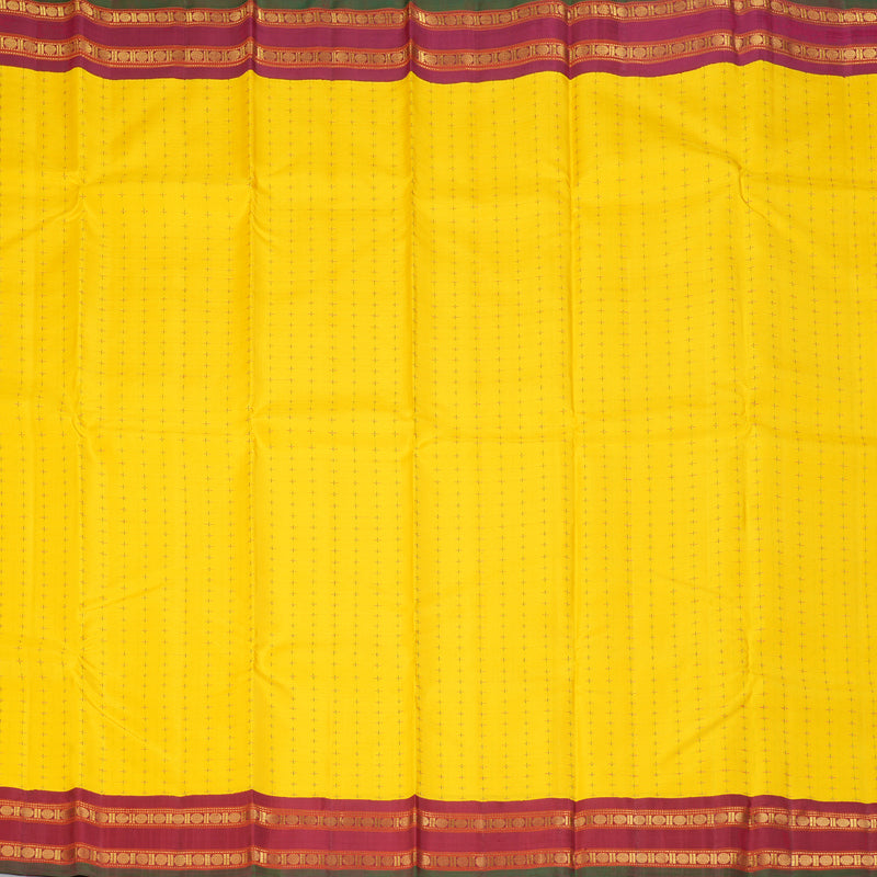 Hayagrivas Handloom Yellow Kanjivaram Silk Saree with Maroon Border KBF134D5-1