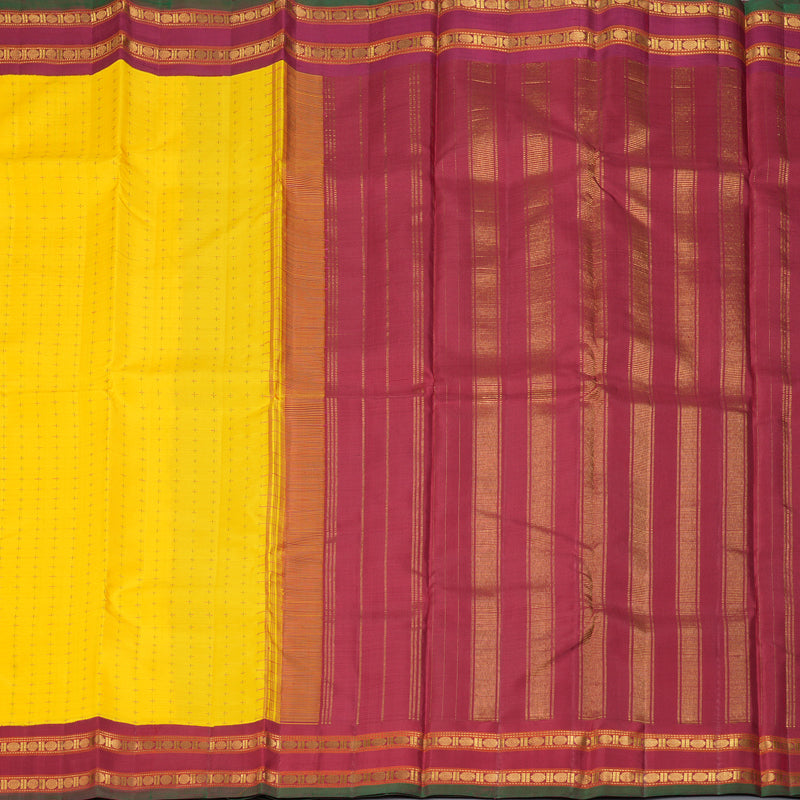 Hayagrivas Handloom Yellow Kanjivaram Silk Saree with Maroon Border KBF134D5-1