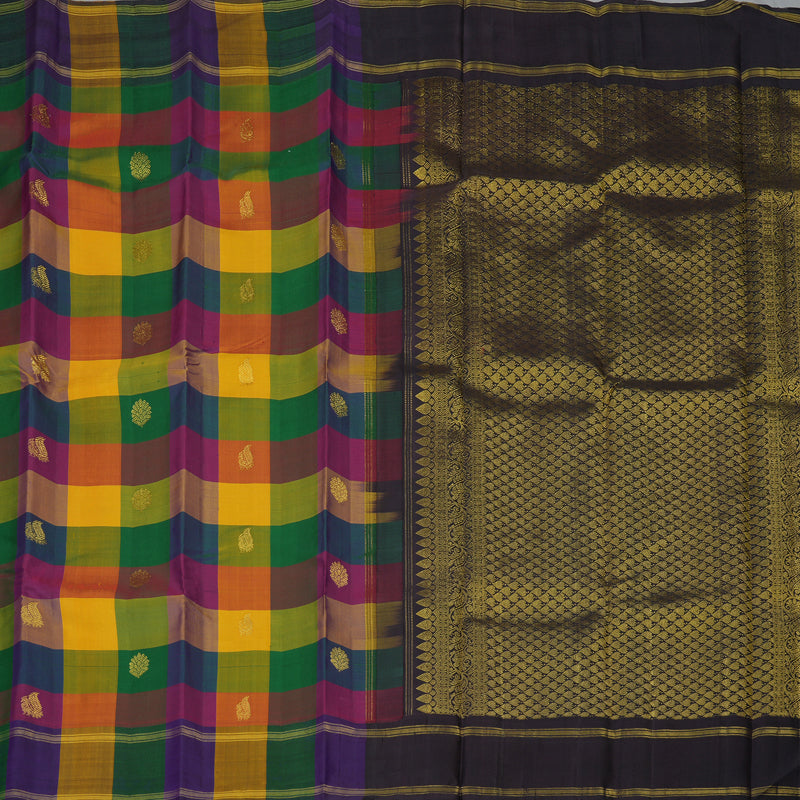 Hayagrivas Handloom Multicolour Checks Kanjivaram Silk Saree KBF135D1-1