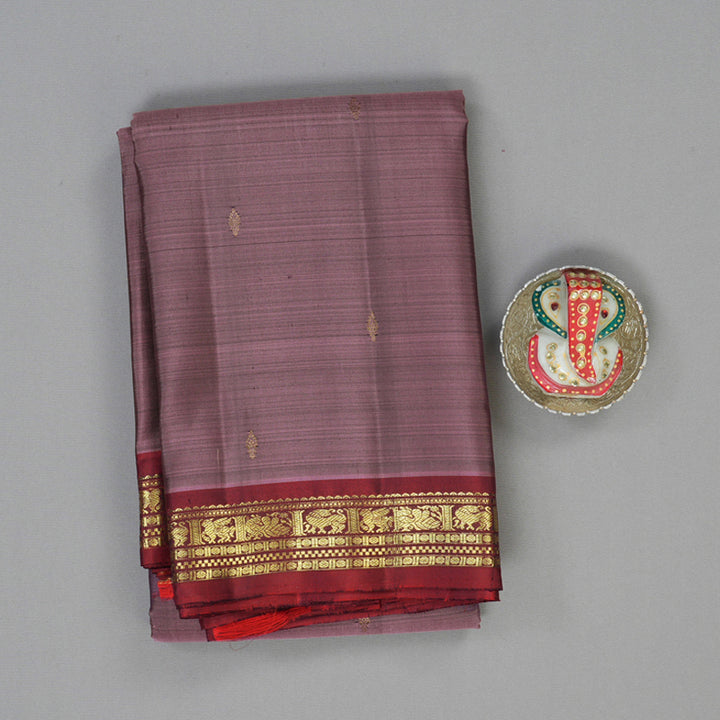 Hayagrivas Handloom Mauve Kanjivaram Silk Saree with Maroon Border KBF136D1-1